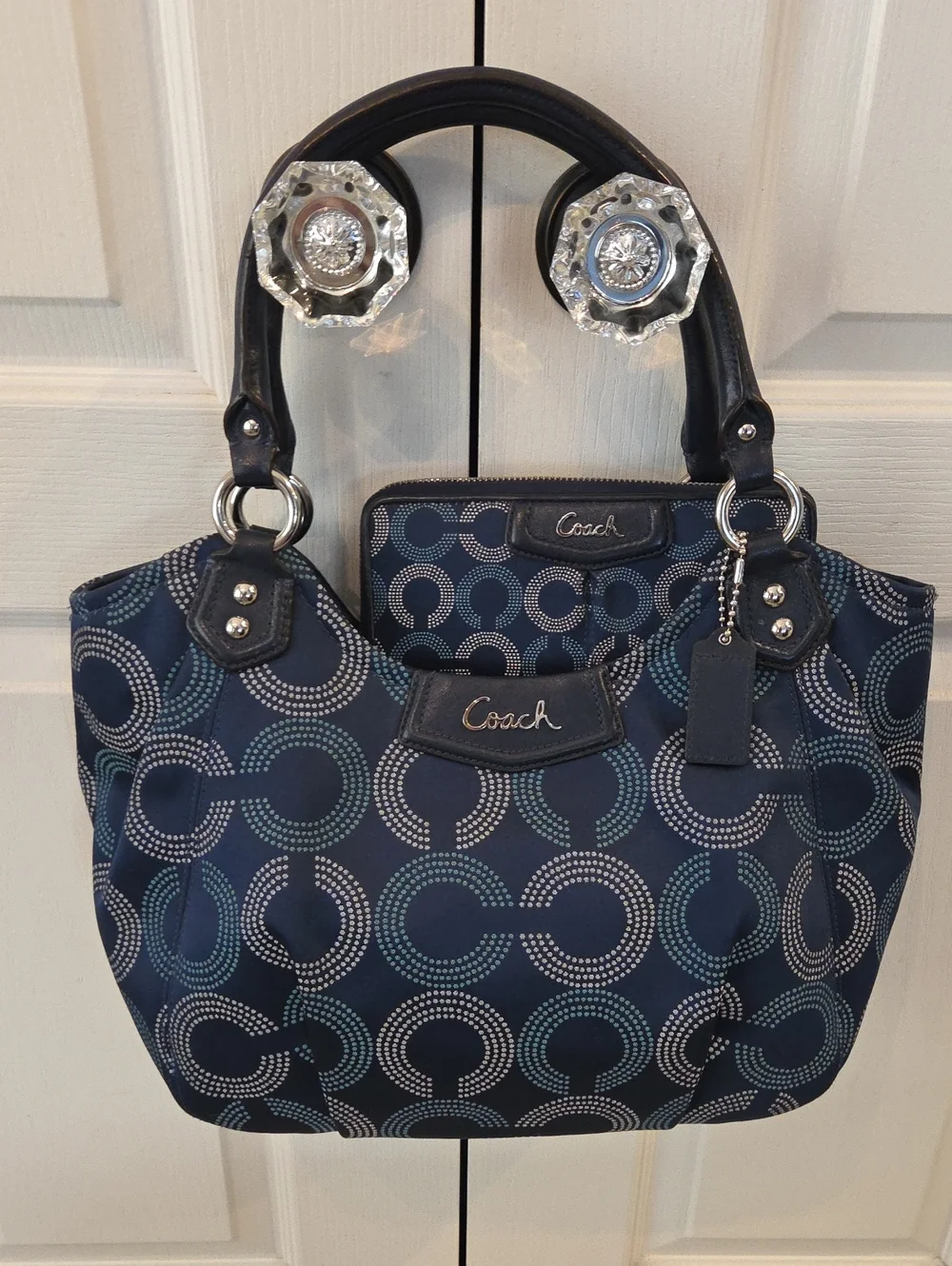 EUC 2013 Coach Op Art Dot Signature C's Tote with Matching Wallet